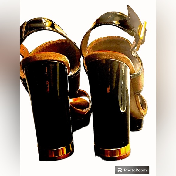 Tory Burch Leather Platform Heels EUC black & brown Sz 7.5M - Picture 3 of 12